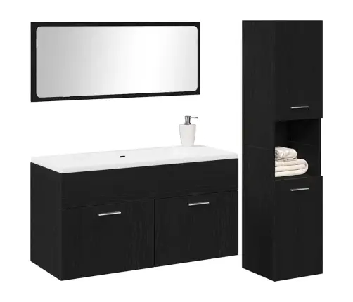 Vonios Baldų Komplektas 3 Pcs Juodas Ąžuolas 60 X 38.5 X 46 Cm