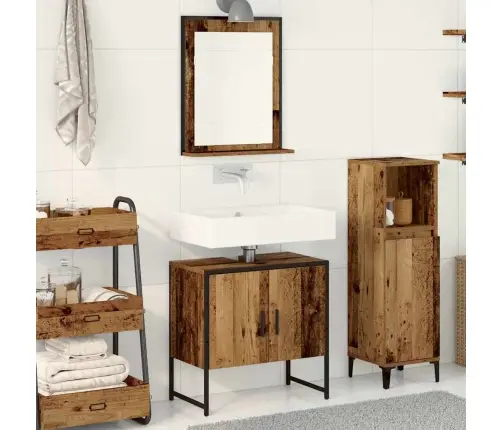 Vonios Baldų Rinkinys Su Saugykla 2 Pcs Ruda Apdirbta Mediena