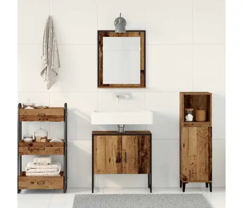 Vonios Baldų Rinkinys Su Saugykla 2 Pcs Ruda Apdirbta Mediena