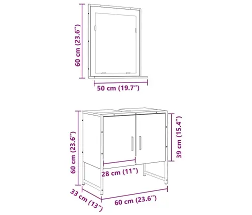 Vonios Baldų Rinkinys Su Saugykla 2 Pcs Ruda Apdirbta Mediena