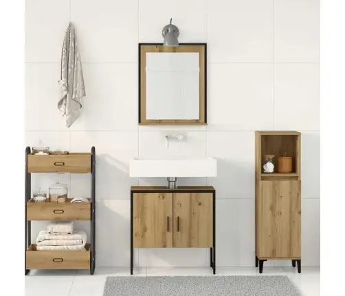 Vonios Baldų Rinkinys Su Saugykla 2 Pcs Ruda Apdirbta Mediena