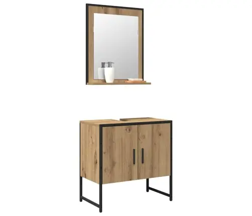 Vonios Baldų Rinkinys Su Saugykla 2 Pcs Ruda Apdirbta Mediena