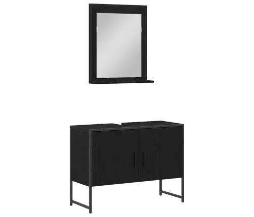 2 Daļu Vannasistabas Mēbeļu Komplekts Melna Ozola Inženierijas Koks Vidaxl