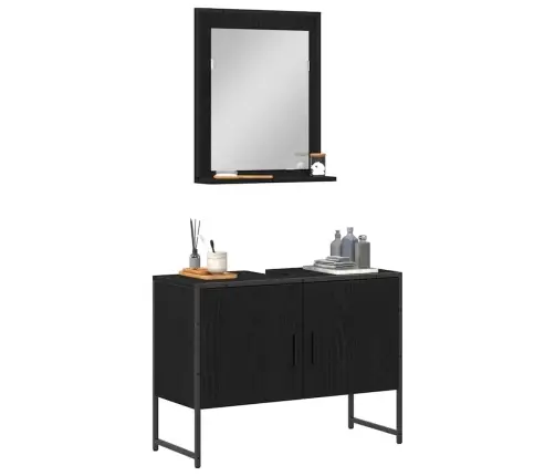 2 Daļu Vannasistabas Mēbeļu Komplekts Melna Ozola Inženierijas Koks Vidaxl