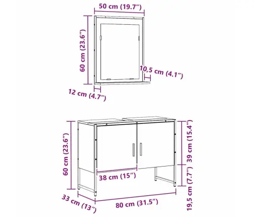 2 Daļu Vannasistabas Mēbeļu Komplekts Melna Ozola Inženierijas Koks Vidaxl