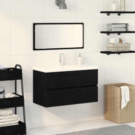 Vannas Istabas Mēbeļu Komplekts Ar Spoguli 3 Pcs Melns Ozols Vidaxl