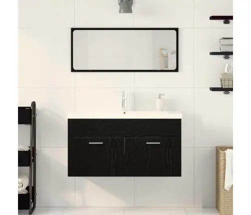 Vonios Baldų Rinkinys 3 Pcs Juodas Ąžuolas 90 X 38.5 X 46 Cm Vonios Baldų Rinkinys 3 Pcs Juodas Ąžuolas 90 X 38.5 X 46 Cm