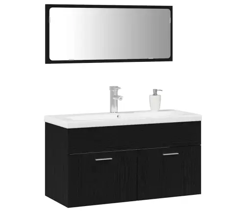 Vonios Baldų Rinkinys 3 Pcs Juodas Ąžuolas 90 X 38.5 X 46 Cm Vonios Baldų Rinkinys 3 Pcs Juodas Ąžuolas 90 X 38.5 X 46 Cm