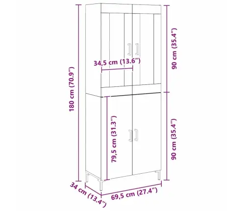 Aukštas Spintelė 2 Pcs Sena Mediena 69,5 X 34 X 180 Cm