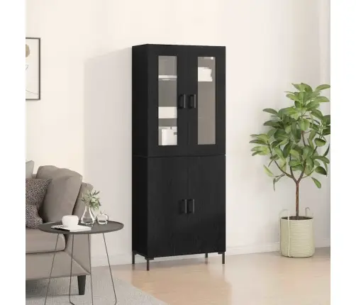 Sānu Skapītis Ar Sienas Skapīti Melna Ozola Kompozīta Koka Vidaxl