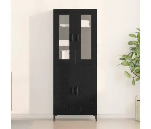 Sānu Skapītis Ar Sienas Skapīti Melna Ozola Kompozīta Koka Vidaxl