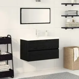 Vannas Istabas Mēbeļu Komplekts Ar Spoguli 3 Pcs Melns Ozols Vidaxl