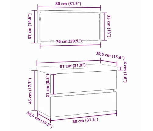 Vannas Istabas Mēbeļu Komplekts Ar Spoguli 3 Pcs Melns Ozols Vidaxl