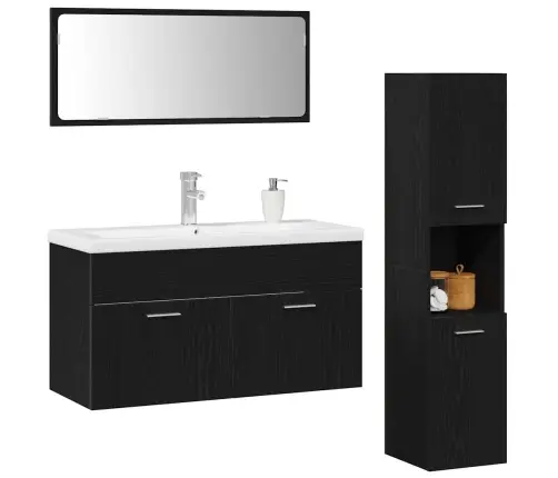 Vannitoa Mööblikomplekt 4 Pcs Must Tamm 90 X 38.5 X 46 Cm