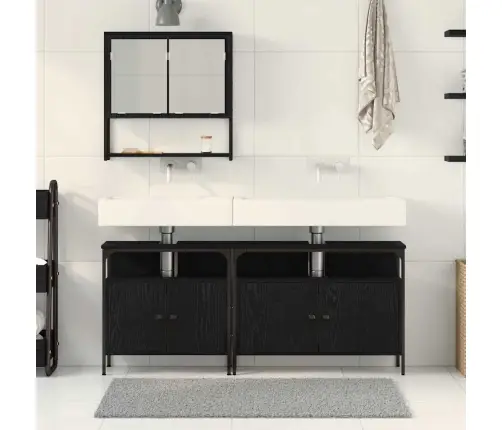 3 Gabalu Vannasistabas Mēbeļu Komplekts Melno Ozolu Inženierijas Koks Vidaxl