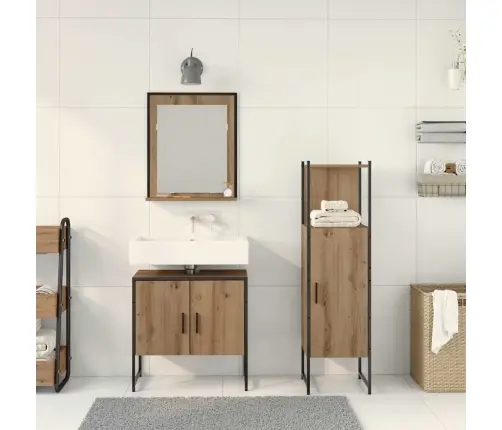 Vonios Baldų Rinkinys Su Lentyna 3 Pcs Ruda Apdirbta Mediena