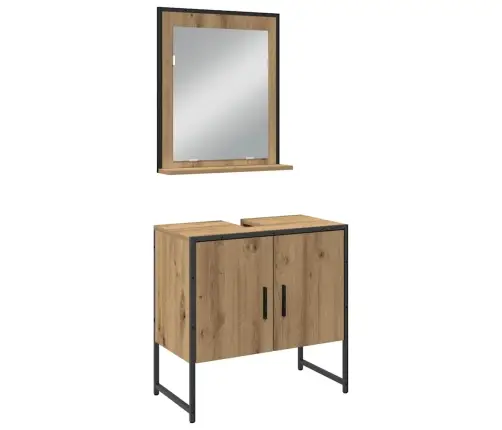 Vonios Baldų Rinkinys Su Lentyna 3 Pcs Ruda Apdirbta Mediena