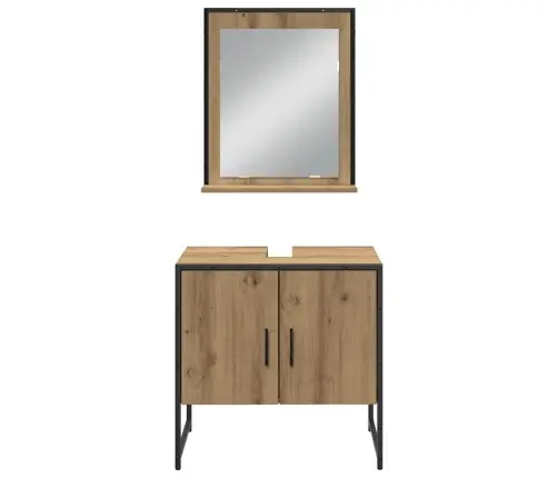 Vonios Baldų Rinkinys Su Lentyna 3 Pcs Ruda Apdirbta Mediena