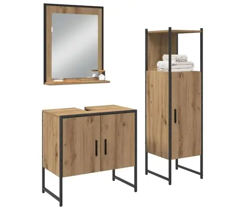 Vonios Baldų Rinkinys Su Lentyna 3 Pcs Ruda Apdirbta Mediena