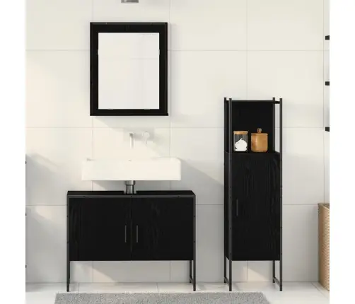 Vonios Baldų Rinkinys Su Durimis 3 Pcs Juoda 33 X 33 X 102.5 Cm Vonios Baldų Rinkinys Su Durimis 3 Pcs Juoda 33 X 33 X 102.5 Cm