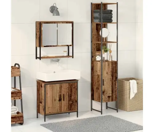 3 Daļu Vannas Istabas Mēbeļu Komplekts Vecs Koks Inženierkoks Vidaxl