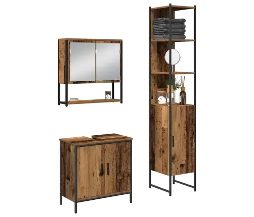3 Daļu Vannas Istabas Mēbeļu Komplekts Vecs Koks Inženierkoks Vidaxl