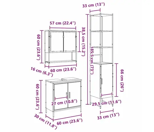 3 Daļu Vannas Istabas Mēbeļu Komplekts Vecs Koks Inženierkoks Vidaxl
