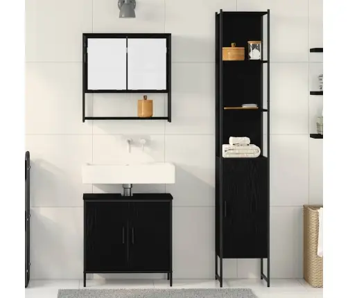 Vannitoa Mööbleset 3 Pcs Must 33 X 33 X 185.5 Cm Tehispuit