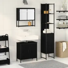 Vannas Istabas Mēbeļu Komplekts 3 Pcs Melna Inženierijas Koks Vidaxl Vannas Istabas Mēbeļu Komplekts 3 Pcs Melna Inženierijas Koks Vidaxl