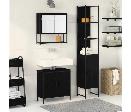 Vannitoa Mööbleset Riiuliga Ladustamisega 3 Pcs Must Tehispuit
