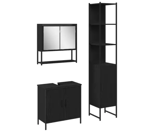 Vannitoa Mööbleset Riiuliga Ladustamisega 3 Pcs Must Tehispuit