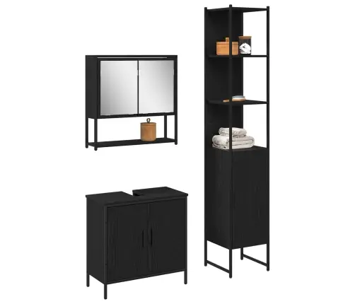 Vannitoa Mööbleset Riiuliga Ladustamisega 3 Pcs Must Tehispuit