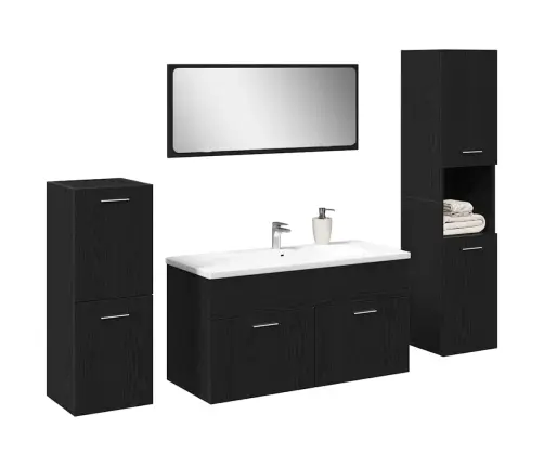 Vonios Baldų Komplektas 4 Pcs Juodas Ąžuolas 30 X 30 X 130 Cm