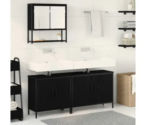 3 Daļu Vannasistabas Mēbeļu Komplekts Melnā Ozola Inženierijas Kokā Vidaxl