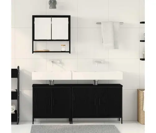 3 Daļu Vannasistabas Mēbeļu Komplekts Melnā Ozola Inženierijas Kokā Vidaxl