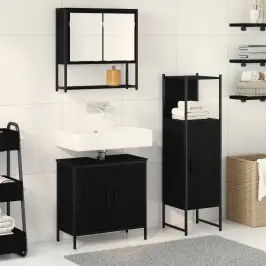 Vannas Istabas Mēbeļu Komplekts 3 Pcs Melna Inženierijas Koks Vidaxl