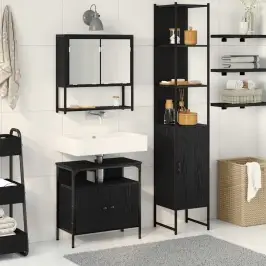 Vannas Istabas Mēbeļu Komplekts Ar Plauktu 3 Pcs Melns Ozols Vidaxl
