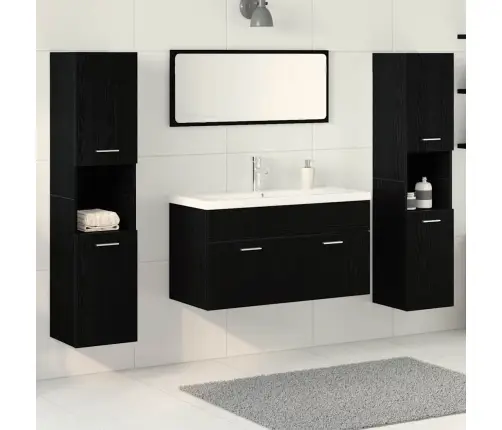 Vonios Baldų Rinkinys 4 Pcs Juodas Ąžuolas Apdirbta Mediena