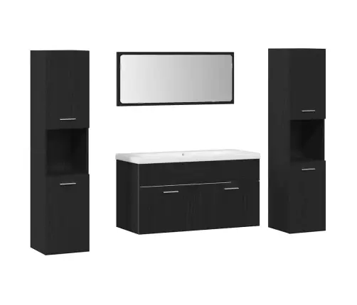 Vonios Baldų Rinkinys 4 Pcs Juodas Ąžuolas Apdirbta Mediena