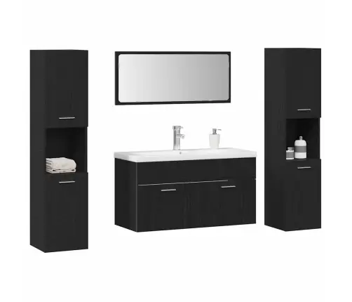 Vonios Baldų Rinkinys 4 Pcs Juodas Ąžuolas Apdirbta Mediena