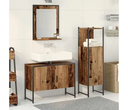 Vonios Baldų Rinkinys Su Saugykla 3 Pcs Ruda 33 X 33 X 102.5 Cm