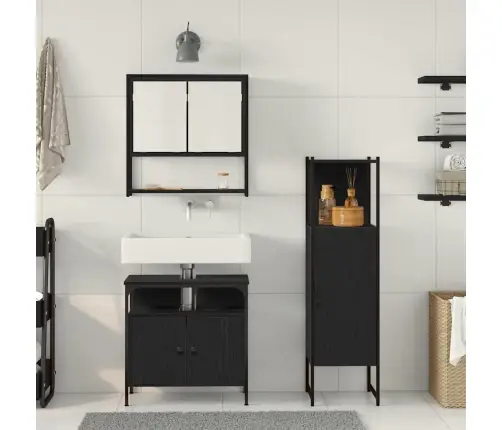 3 Gabalu Vannasistabas Mēbeļu Komplekts Melnā Ozolā Inženierijas Koks Vidaxl