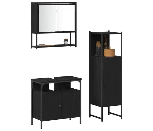 3 Gabalu Vannasistabas Mēbeļu Komplekts Melnā Ozolā Inženierijas Koks Vidaxl