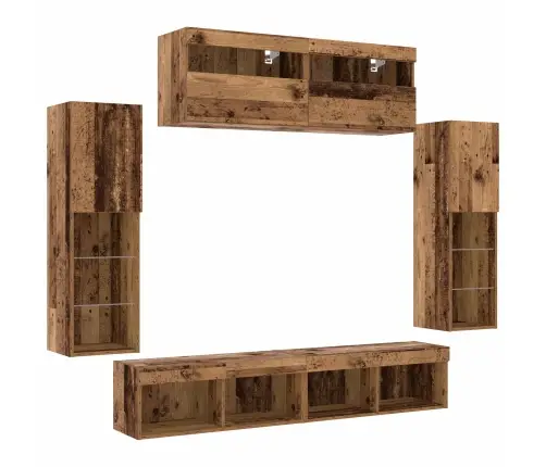 8 Gabalu Tv Sienas Vienības Ar Led Vecā Koka Inženierijas Koku Vidaxl