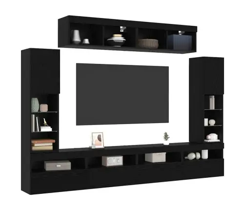 Telerikapi Komplekt Led -Ribatuledega 6 Pcs Must Tamm Tehispuit