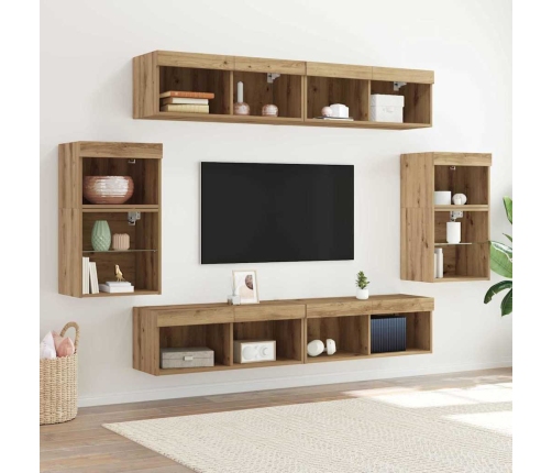 8 Daļu Tv Sienas Vienības Ar Led Artisan Ozola Inženierijas Koks Vidaxl