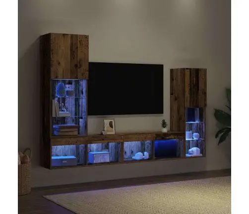 Tv Skapis Ar Led Gaismām Novecojusi Koks 40.5X30X102 Cm Vidaxl