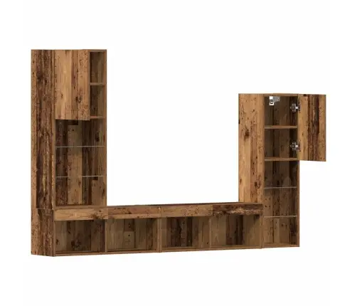 Tv Skapis Ar Led Gaismām Novecojusi Koks 40.5X30X102 Cm Vidaxl