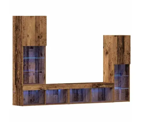 Tv Skapis Ar Led Gaismām Novecojusi Koks 40.5X30X102 Cm Vidaxl