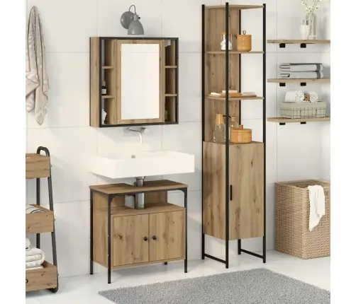 Vannitoa Mööbleset Riiuliga Uksega 3 Pcs Käsitööpuu Tehispuit